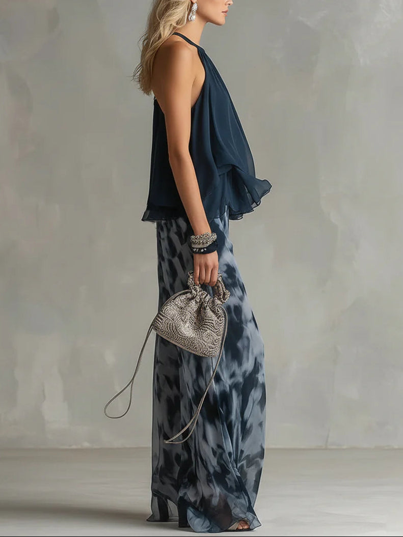 Sofia Halter Neck Top and Printed Wide-leg Pants Set