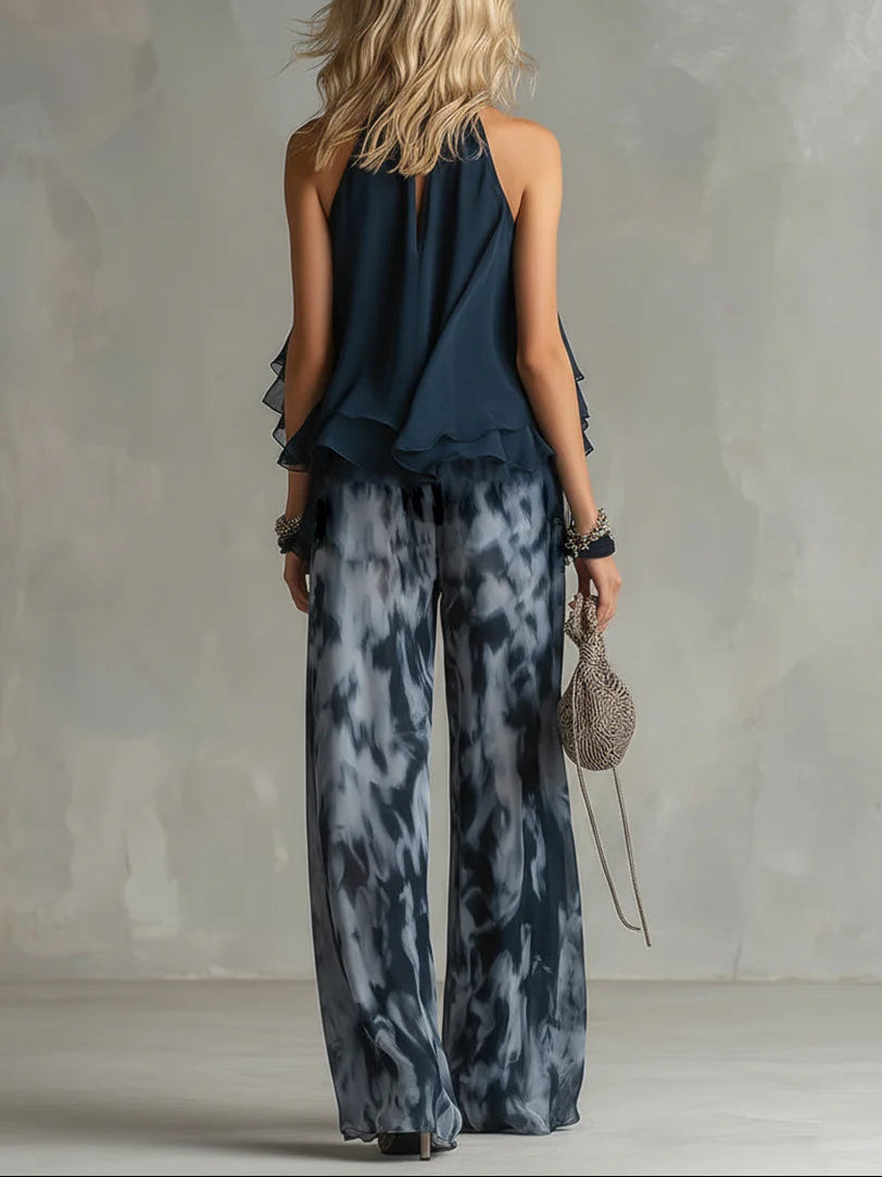 Sofia Halter Neck Top and Printed Wide-leg Pants Set