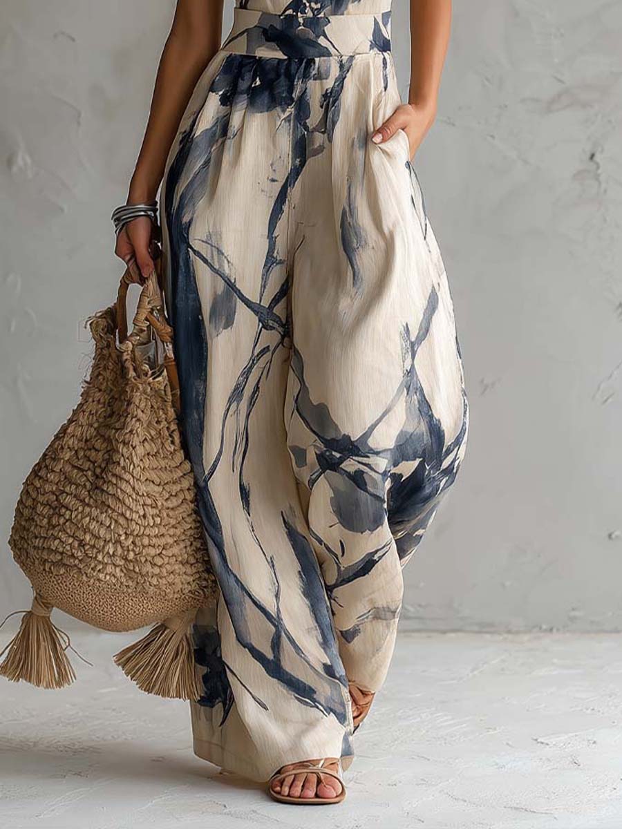 Lila Ink Wash Print Wide Leg Jumpsuit
