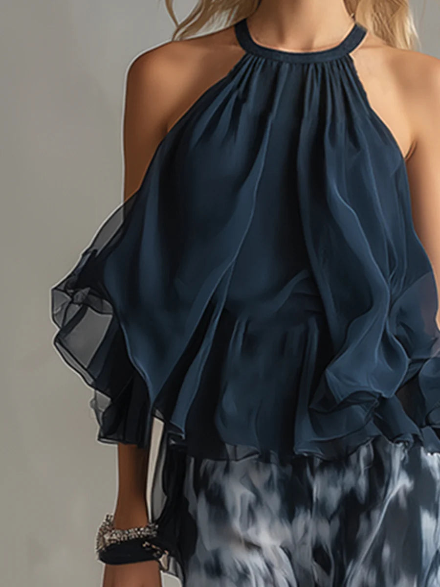 Sofia Halter Neck Top and Printed Wide-leg Pants Set
