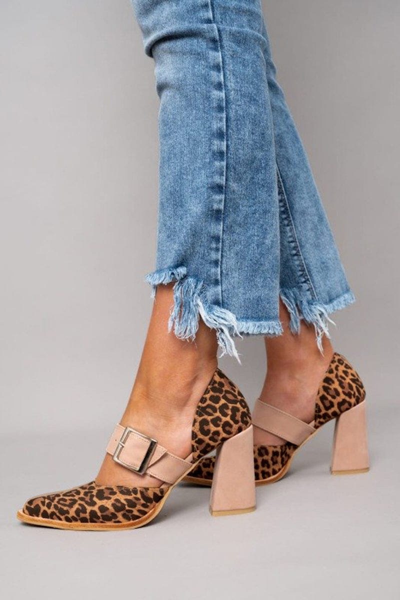 HARLOW | Leopard Print Block Heels with Buckle Strap for Bold Everyday Style