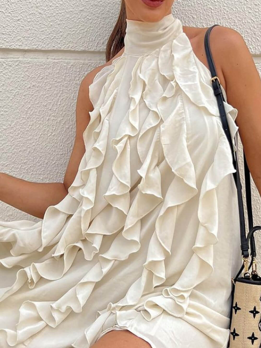 Fashionable Dress with High Collar