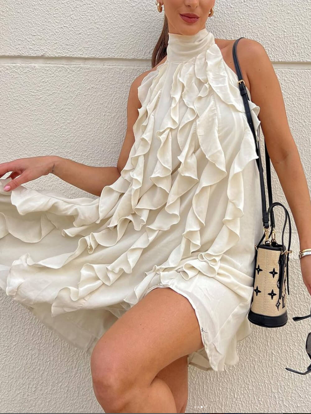Fashionable Dress with High Collar