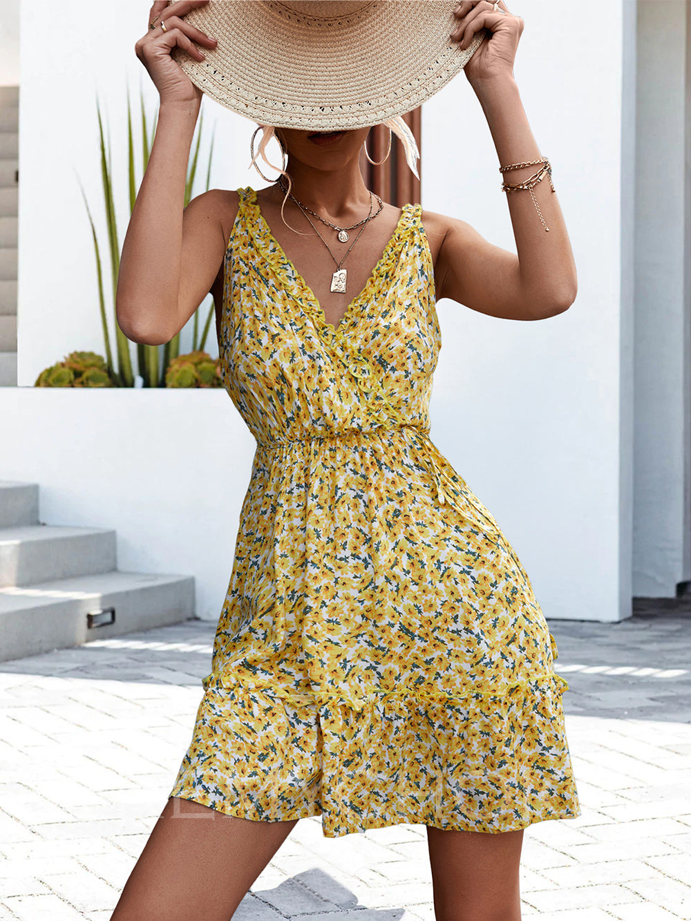 Summer Sexy Dress with Ruffles and V-Neck for Women