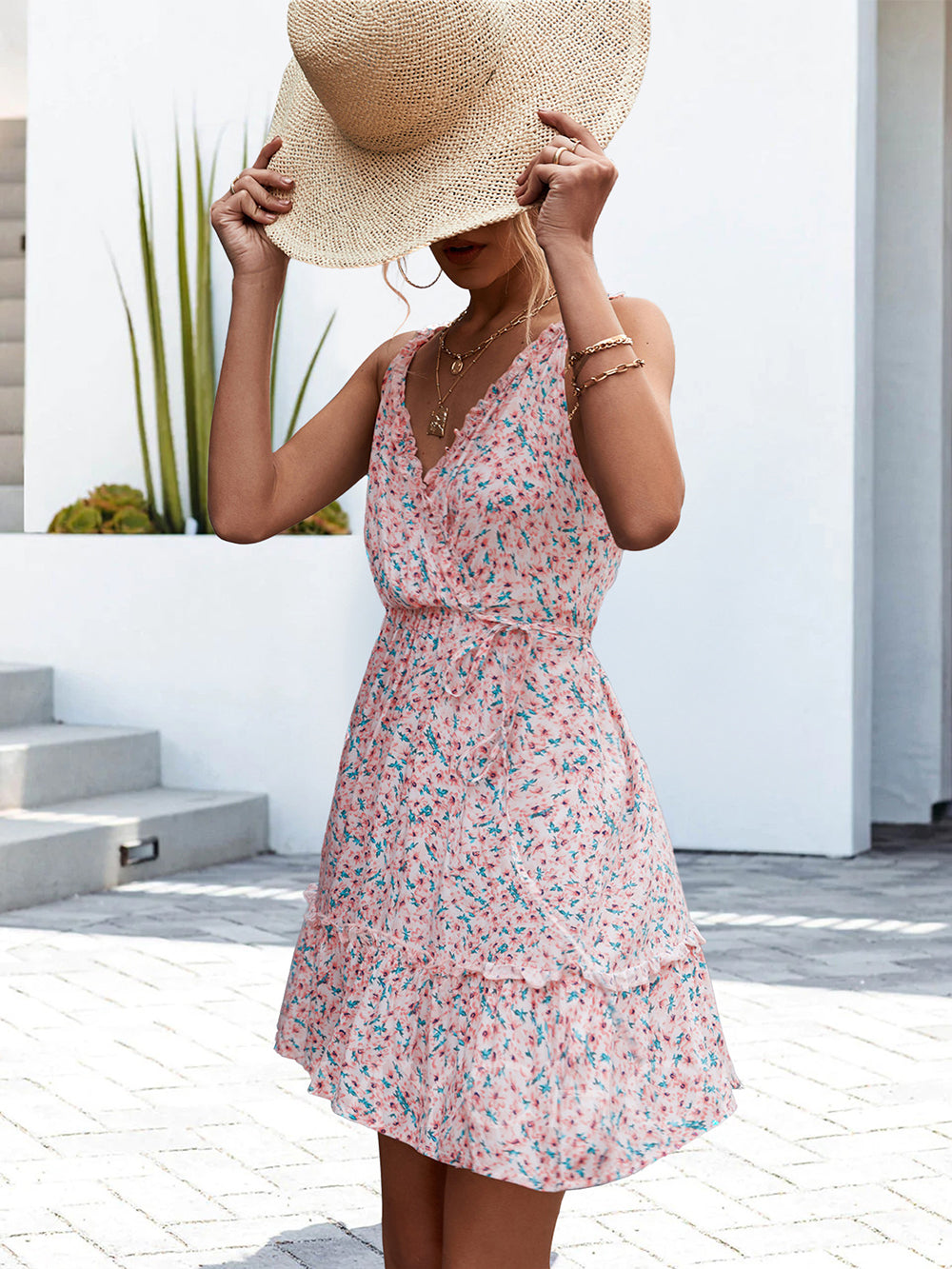 Summer Sexy Dress with Ruffles and V-Neck for Women