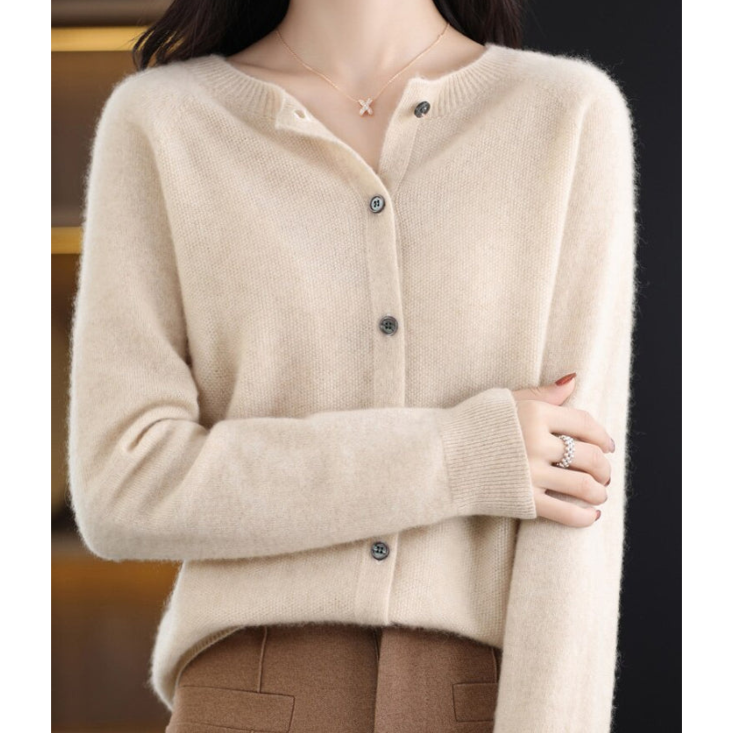 Mercy Cardigan for Women – Elegant Merino Wool & Soft Cardigan with Round Neck