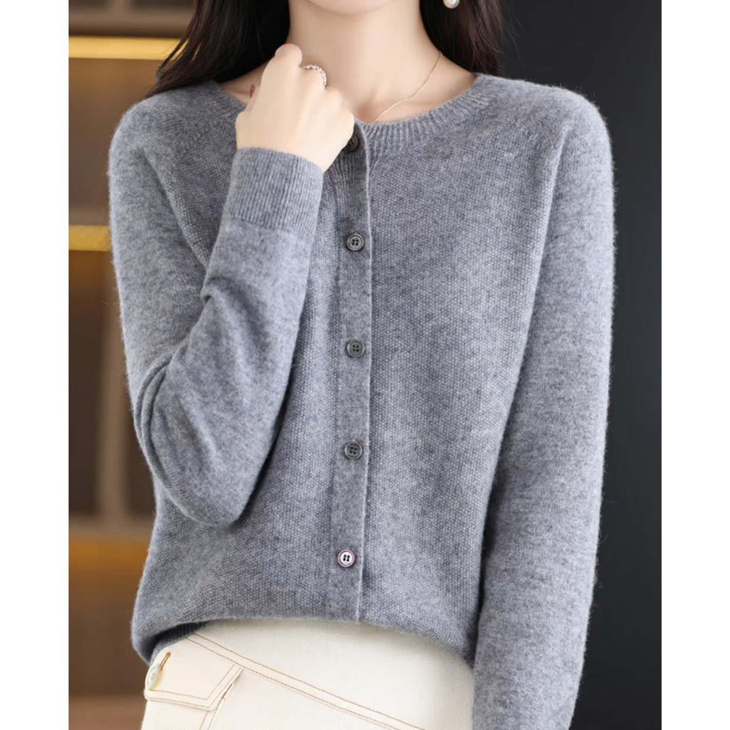 Mercy Cardigan for Women – Elegant Merino Wool & Soft Cardigan with Round Neck