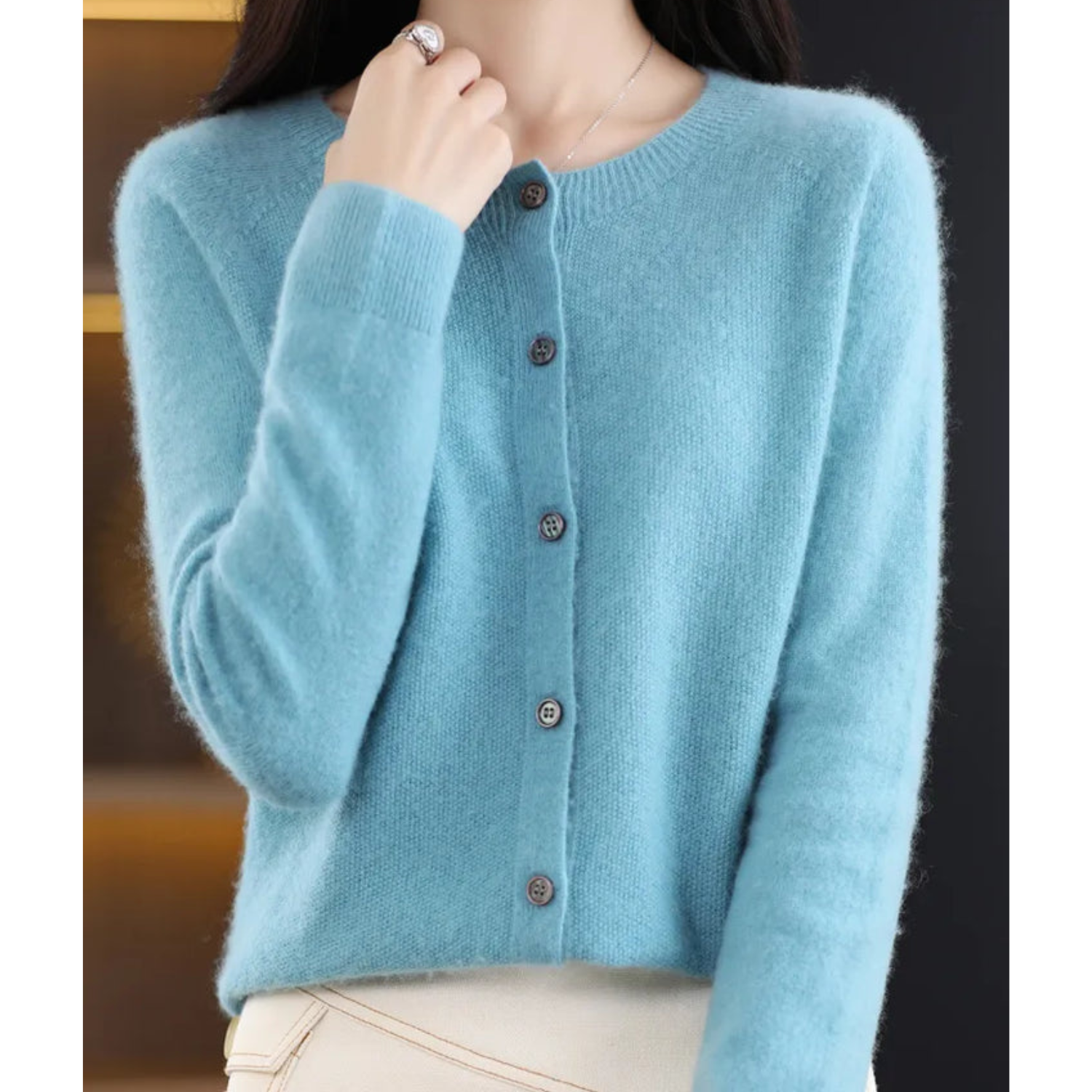 Mercy Cardigan for Women – Elegant Merino Wool & Soft Cardigan with Round Neck