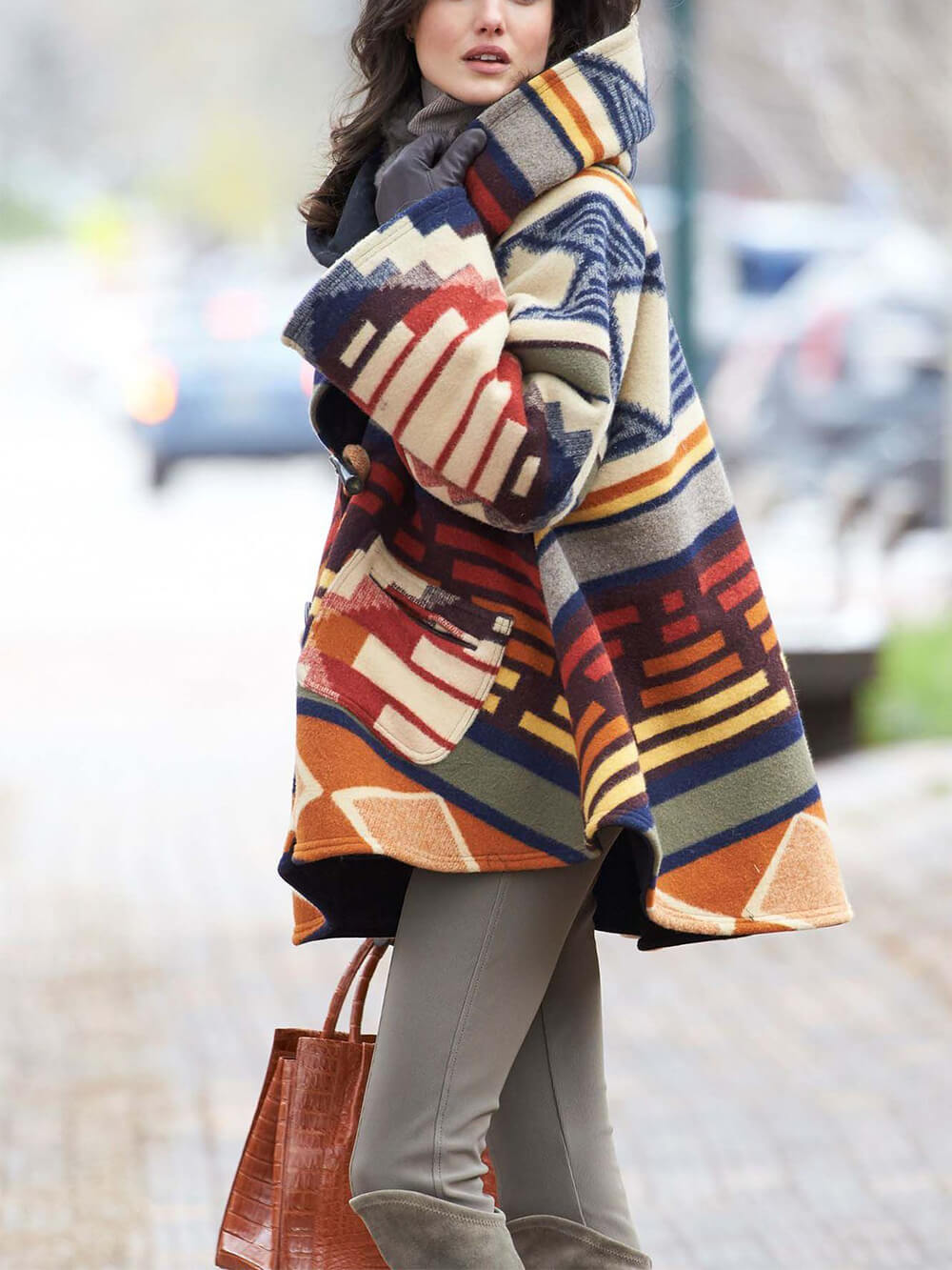 Printed jacket with hood and long sleeves