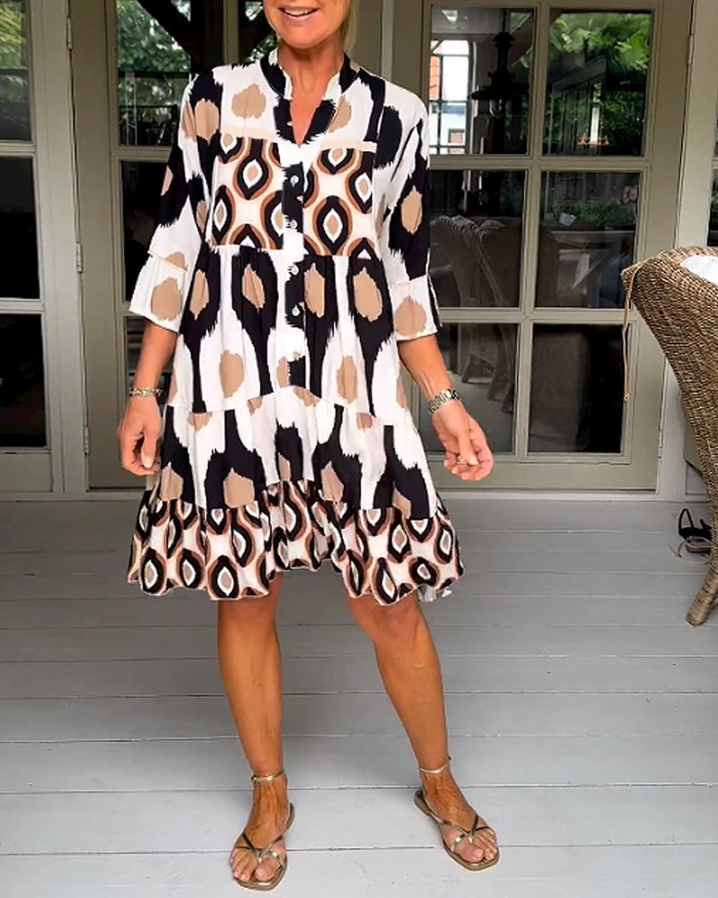 ELVINA | Printed Dress with 3/4 Sleeves and A-Line Cut for an Elegant and Relaxed Look
