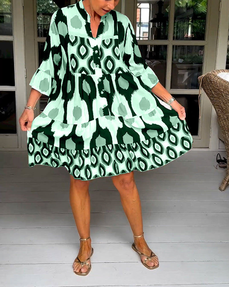 ELVINA | Printed Dress with 3/4 Sleeves and A-Line Cut for an Elegant and Relaxed Look