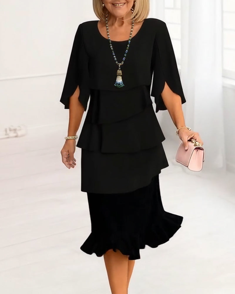 Renata | Elegant midi dress with ruffle-style sleeves