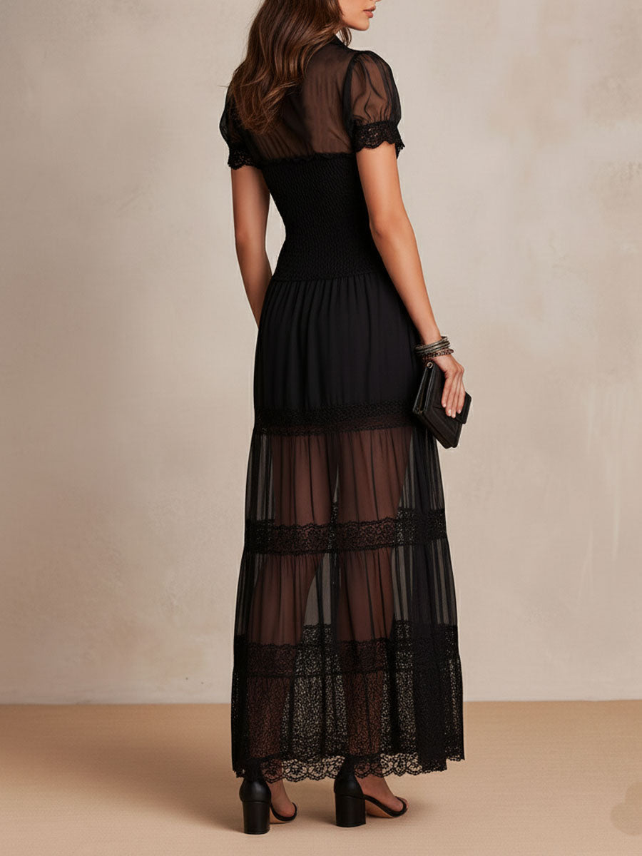 Gillian | Black Lace Maxi Dress with Romantic Evening Style