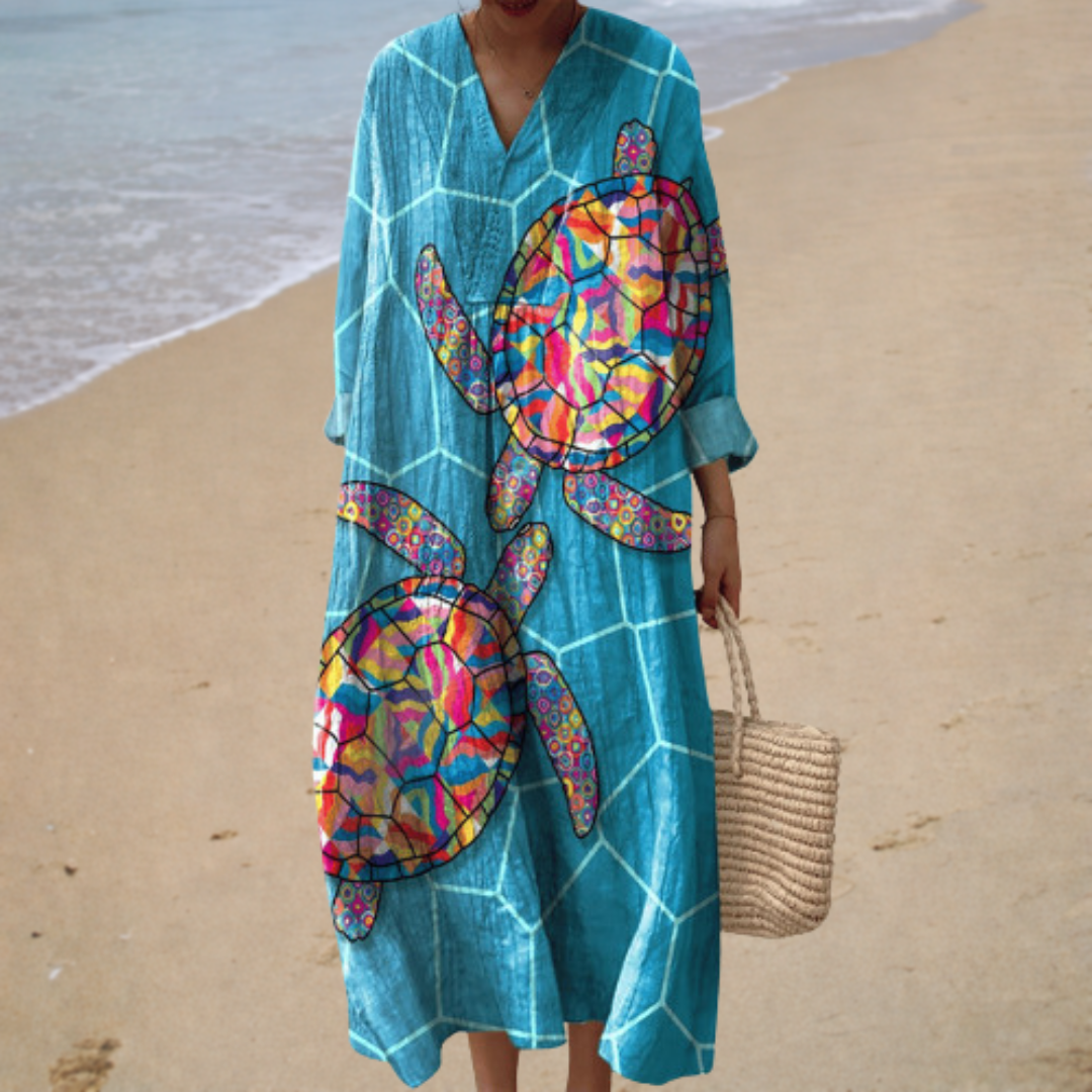 Marina | Long Dress with Turtle Print