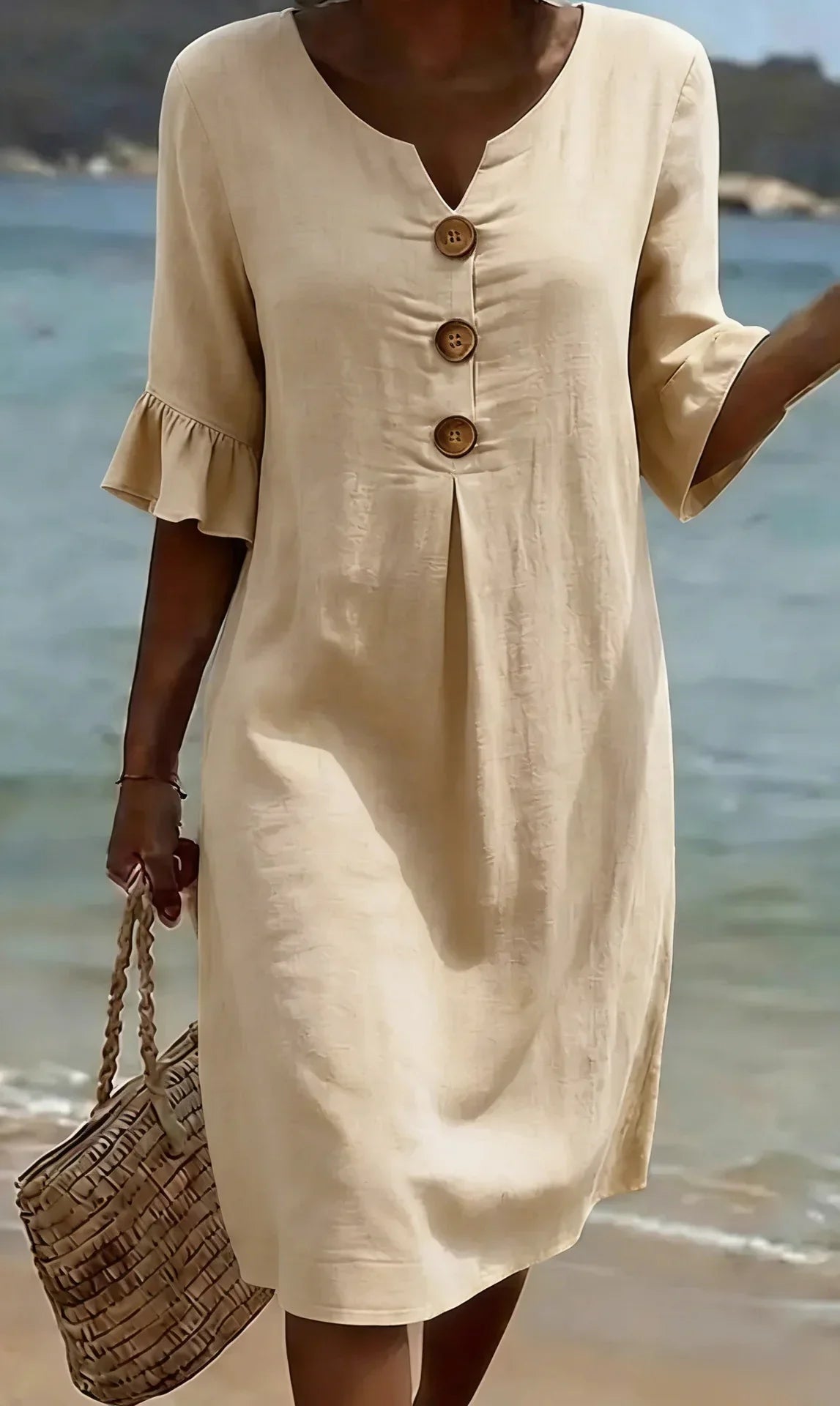 Vanesa™ | Textured Dress with Puff Sleeves and Buttons