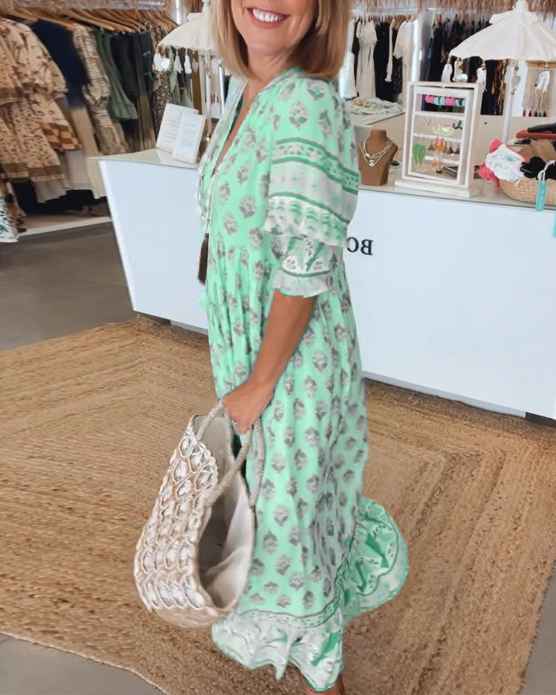 GIULIA | Midi Dress with V-neck and Elegant Balloon Sleeves