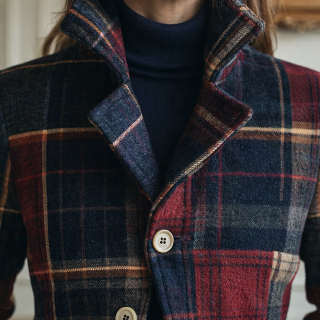 Fleur | Checked Mid-Length Coat with Comfortable Warmth and Timeless Urban Style