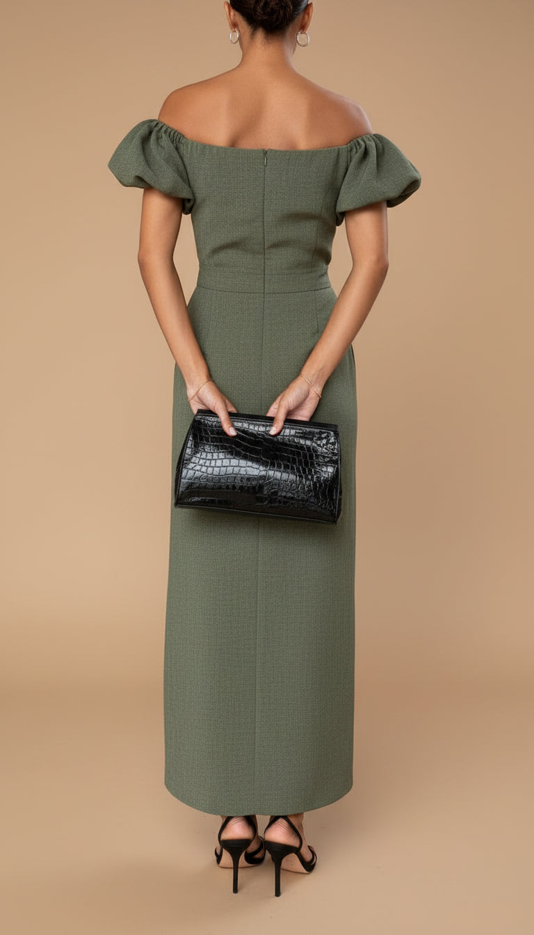 JASMIJN | Elegant Midi Dress with Accentuated Waist and Timeless Evening Style