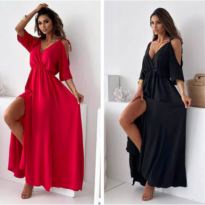 ISABELLA | Elegant Dress with Side Split and V-Neck for a Flattering and Feminine Style