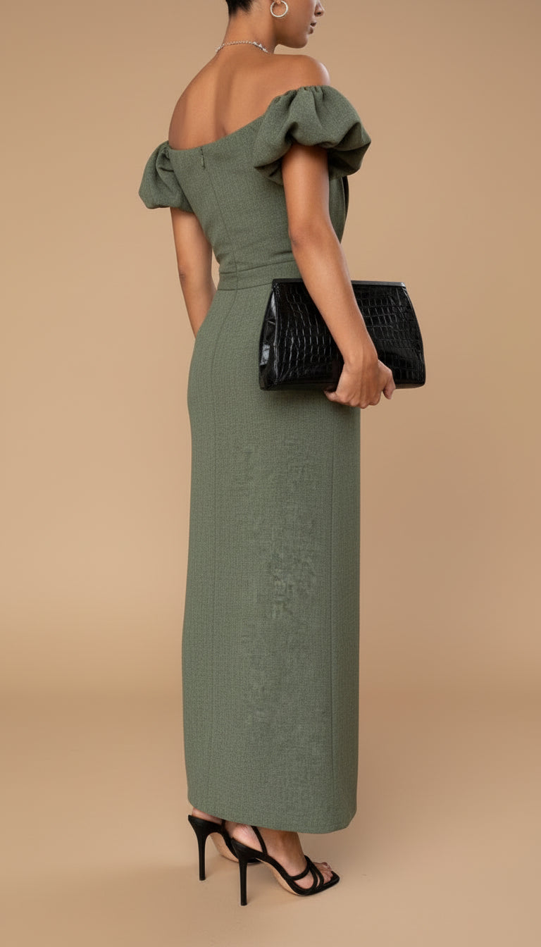 JASMIJN | Elegant Midi Dress with Accentuated Waist and Timeless Evening Style