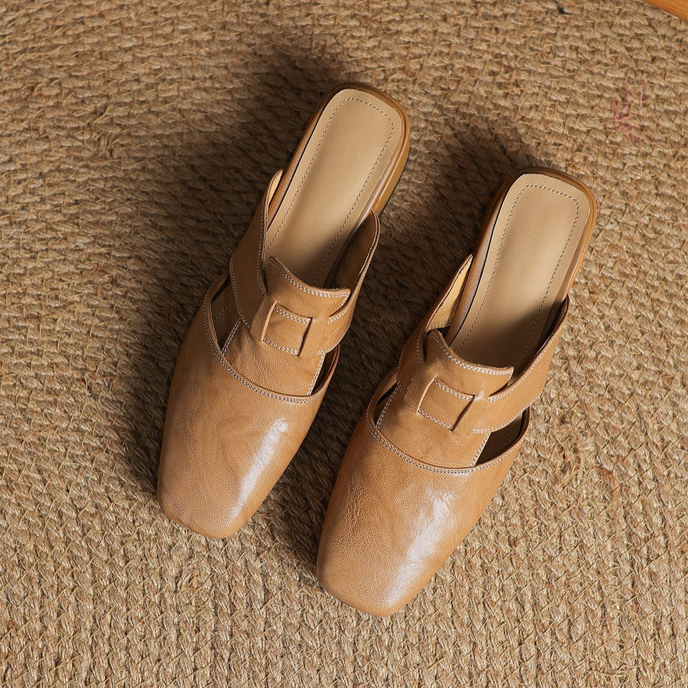 Square Toe Leather Mules Rosel