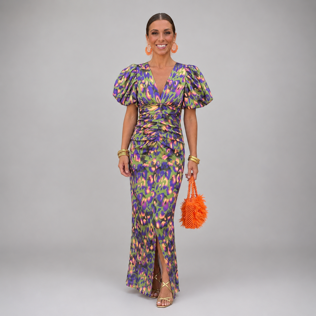 MADISON | Puff Sleeve Maxi Dress with Vibrant Statement Style