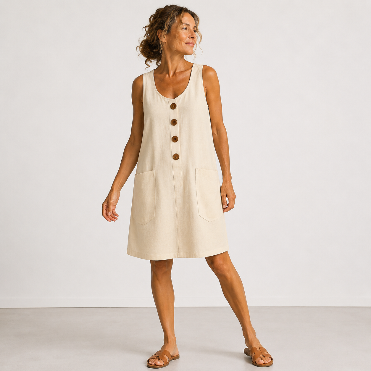 MABEL | Sleeveless Button-Front Mini Dress with Side Pockets