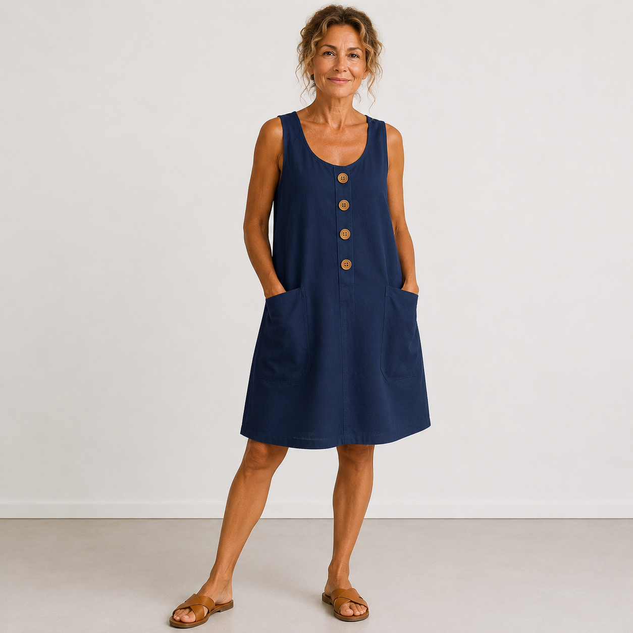 MABEL | Sleeveless Button-Front Mini Dress with Side Pockets