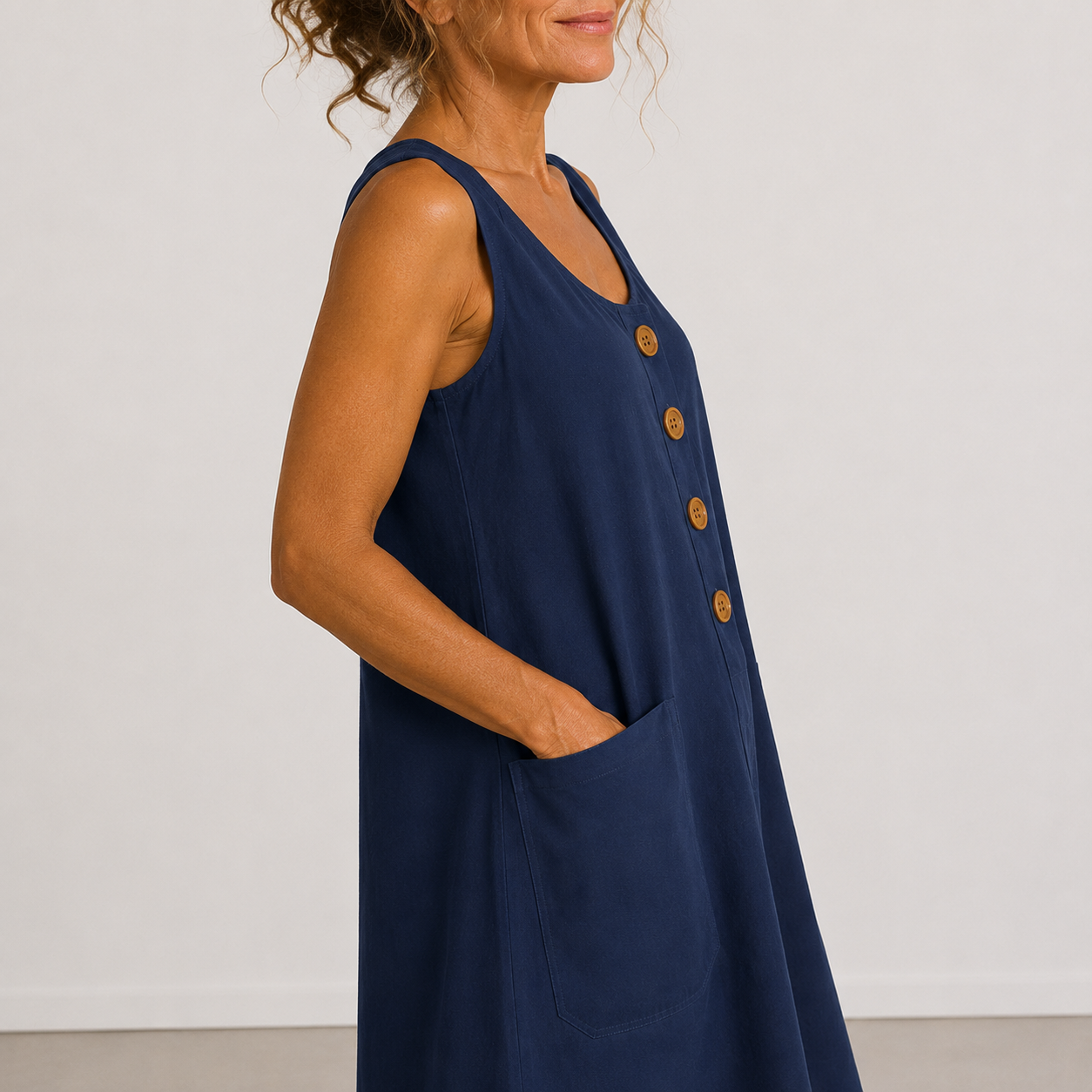 MABEL | Sleeveless Button-Front Mini Dress with Side Pockets