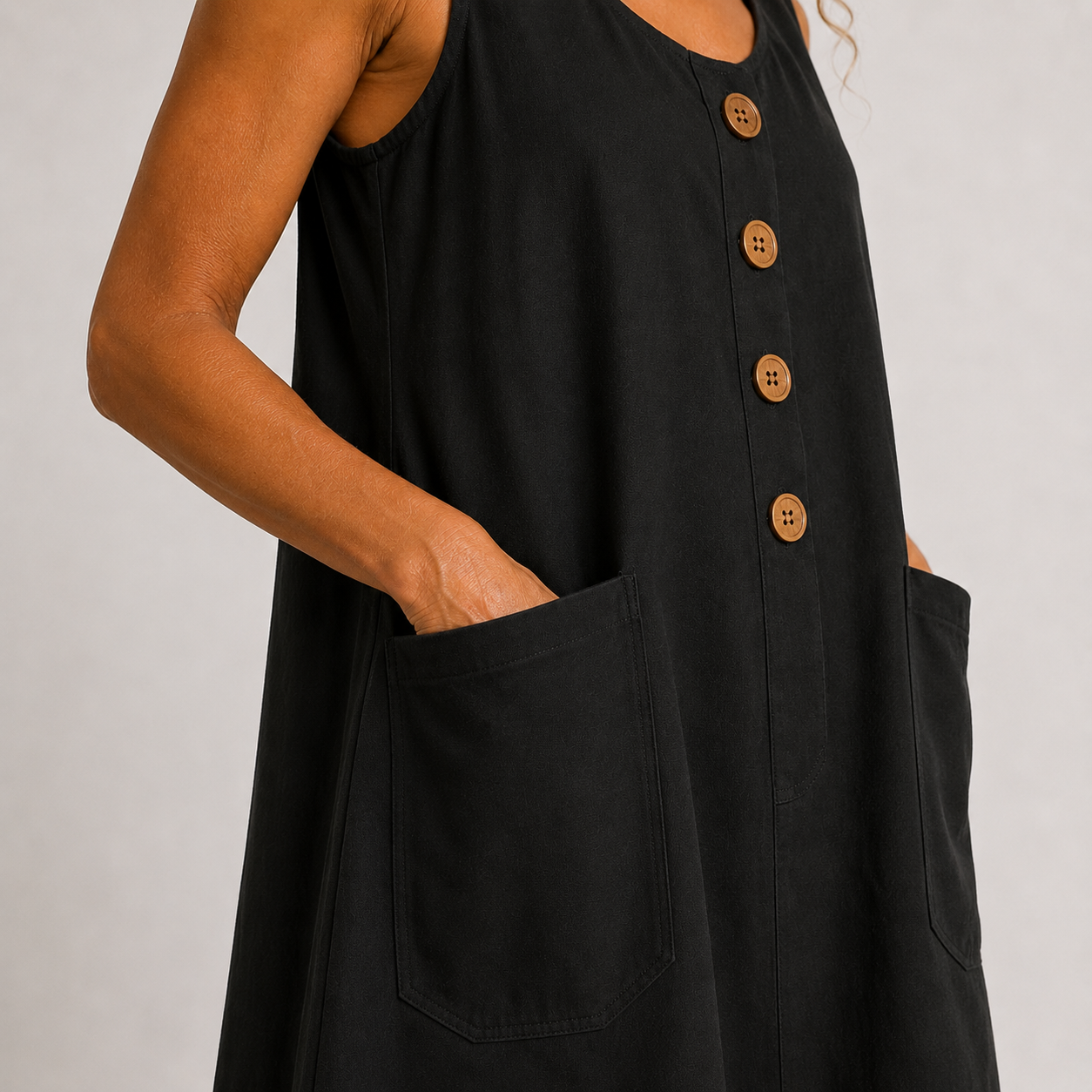 MABEL | Sleeveless Button-Front Mini Dress with Side Pockets