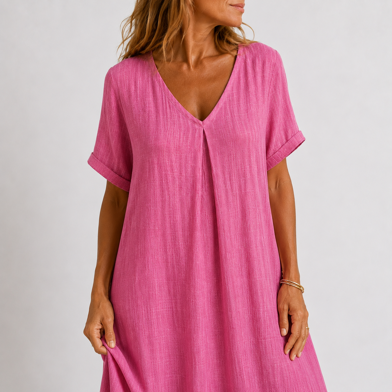 CORA | Green Flowy Maxi Dress with Short Sleeves