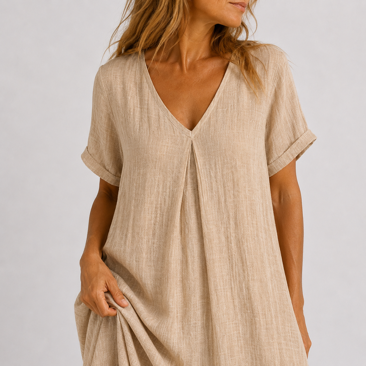 CORA | Green Flowy Maxi Dress with Short Sleeves