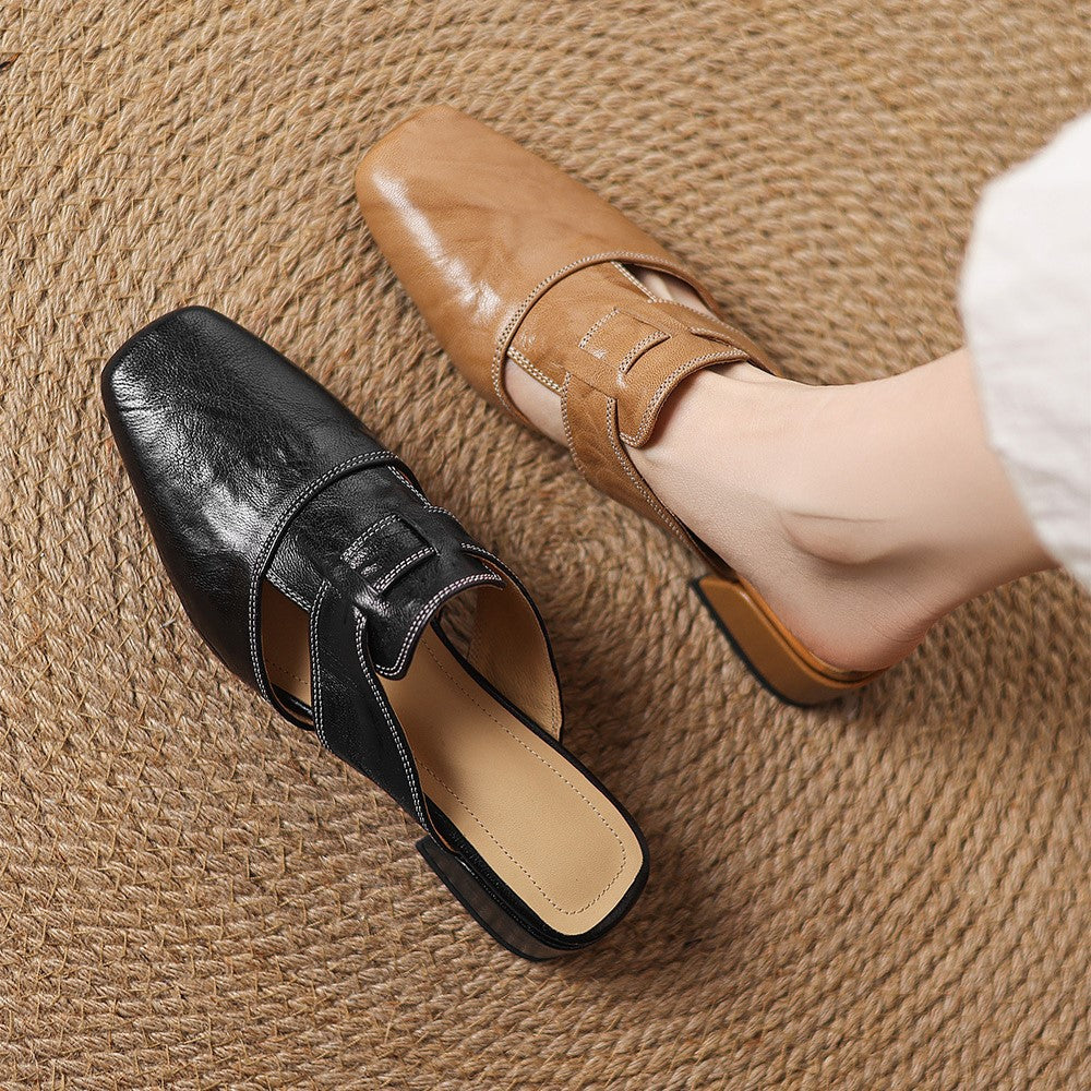 Square Toe Leather Mules Rosel
