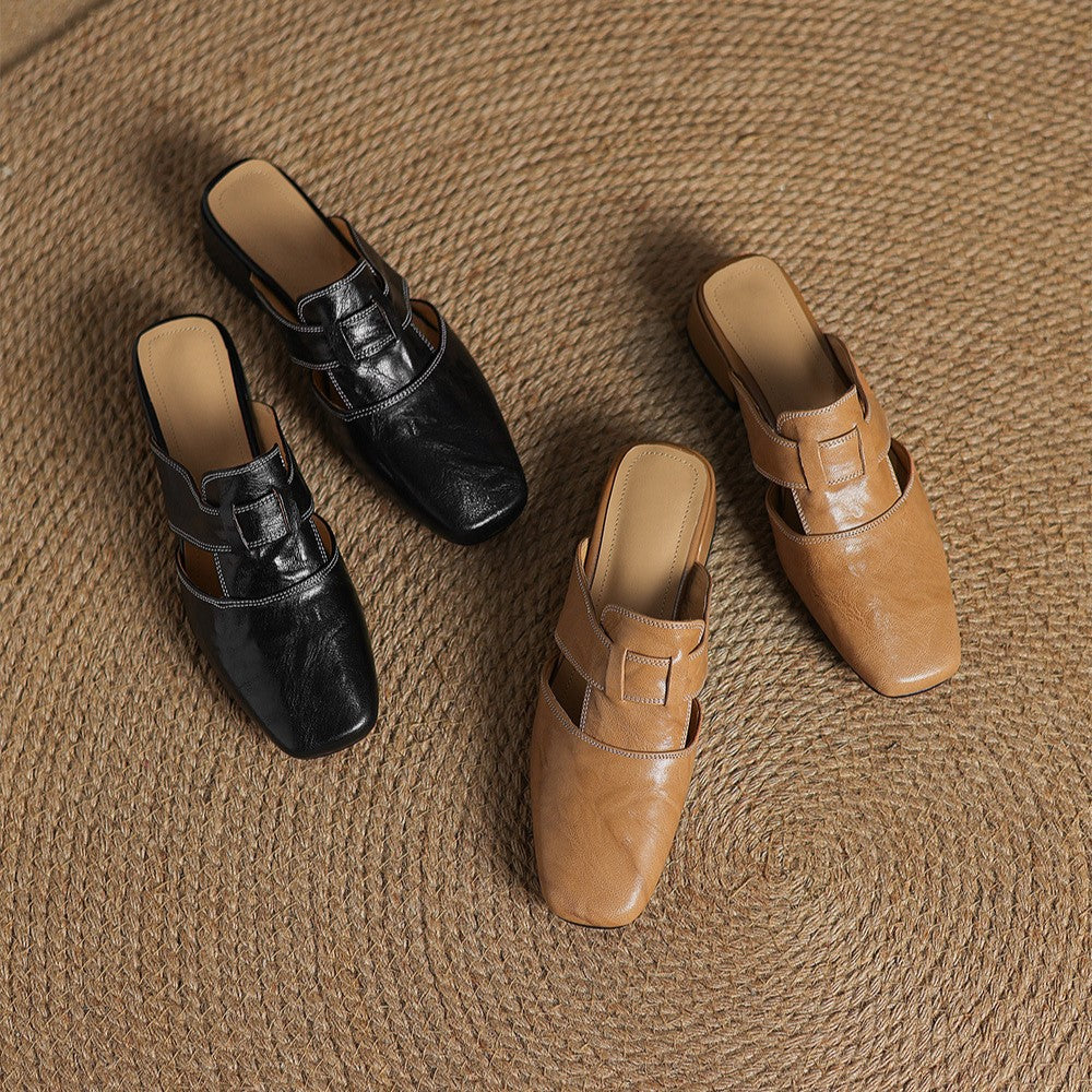 Square Toe Leather Mules Rosel