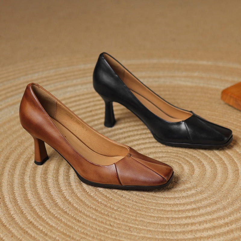 Marisol Square-Toe Leather Pumps