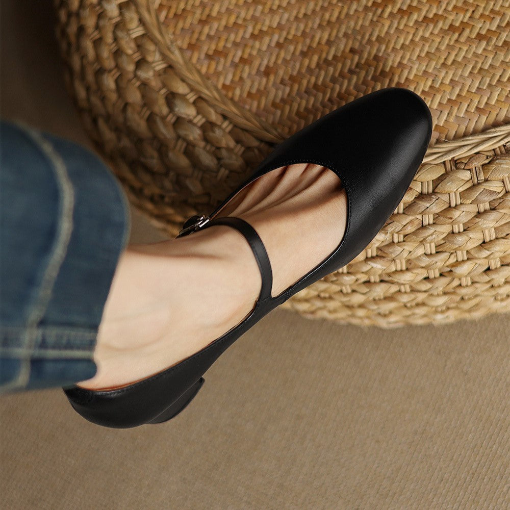 Corinne Round Toe Leather Mary Jane