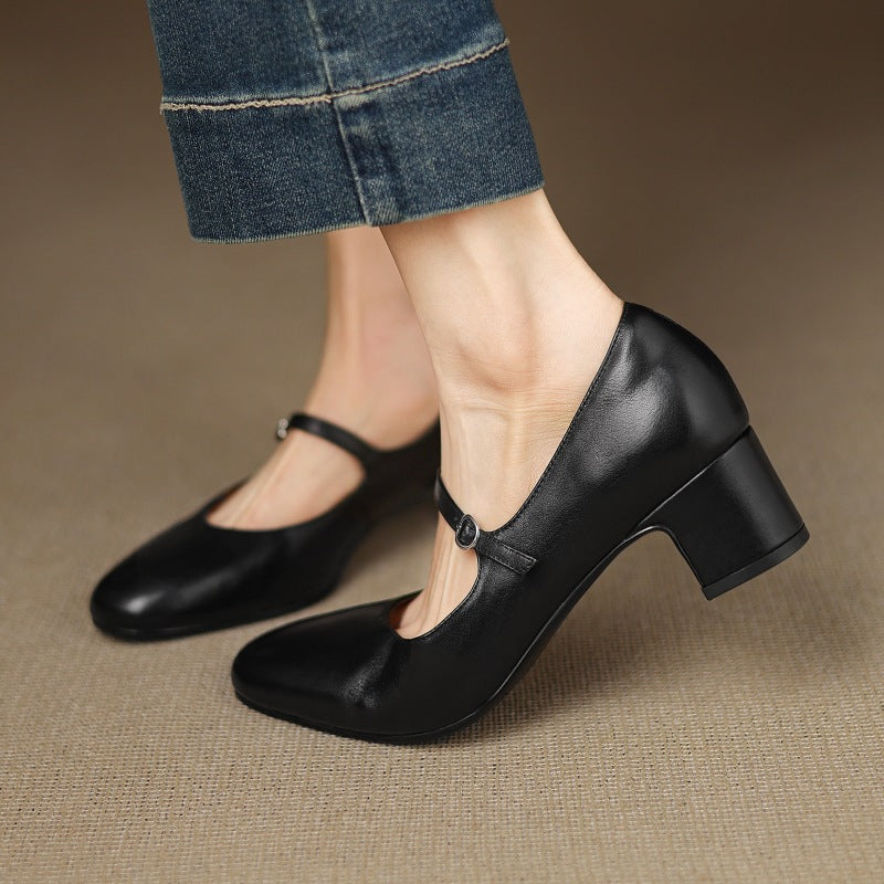 Corinne Round Toe Leather Mary Jane
