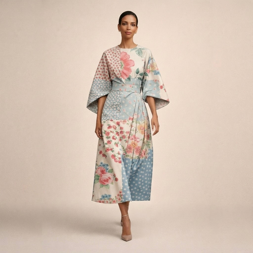 CLEMENTINE | Floral Midi with Sculpted Waist and Airy Elegance