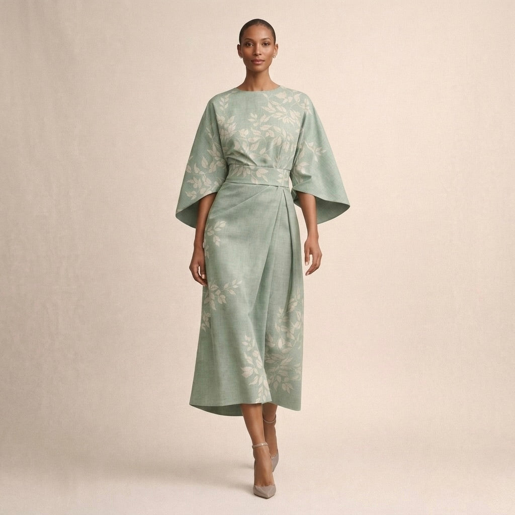 CLEMENTINE | Floral Midi with Sculpted Waist and Airy Elegance
