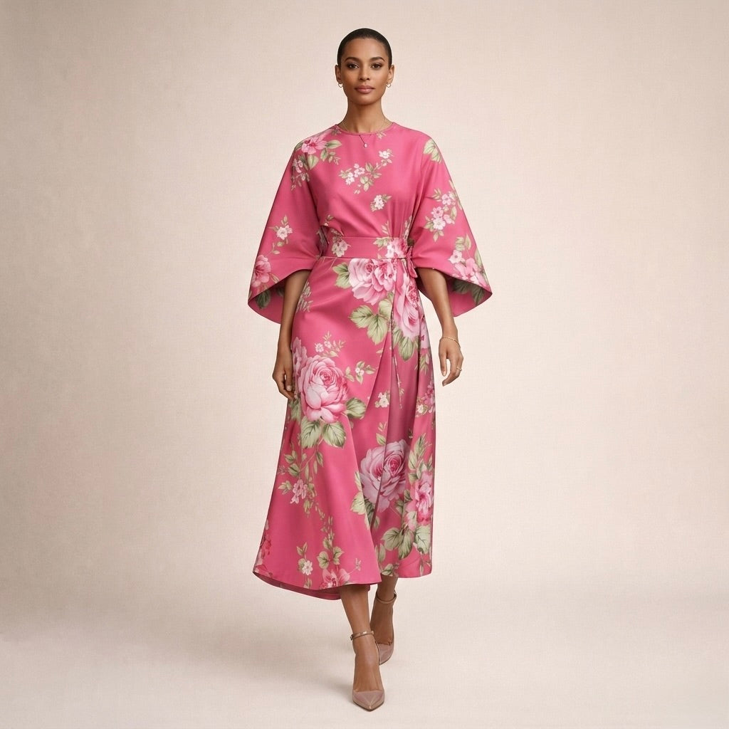 CLEMENTINE | Floral Midi with Sculpted Waist and Airy Elegance