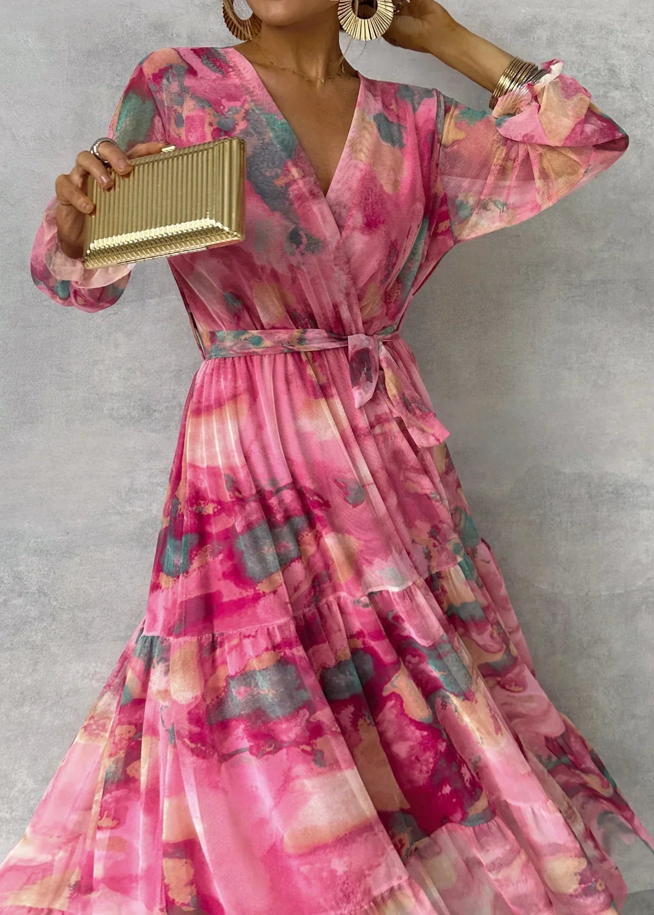 ZOEY | Vibrant Floral Wrap Dress with Flattering Tiered Silhouette