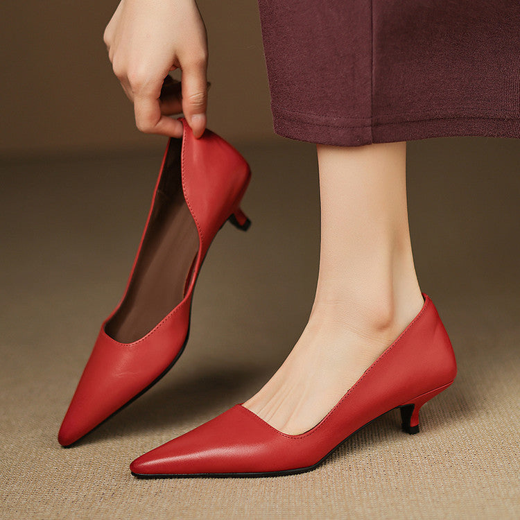 Orlisse Leather Cat Heel Pumps