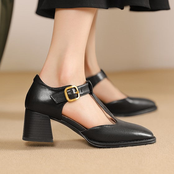 Marcele T-Strap Leather Heels