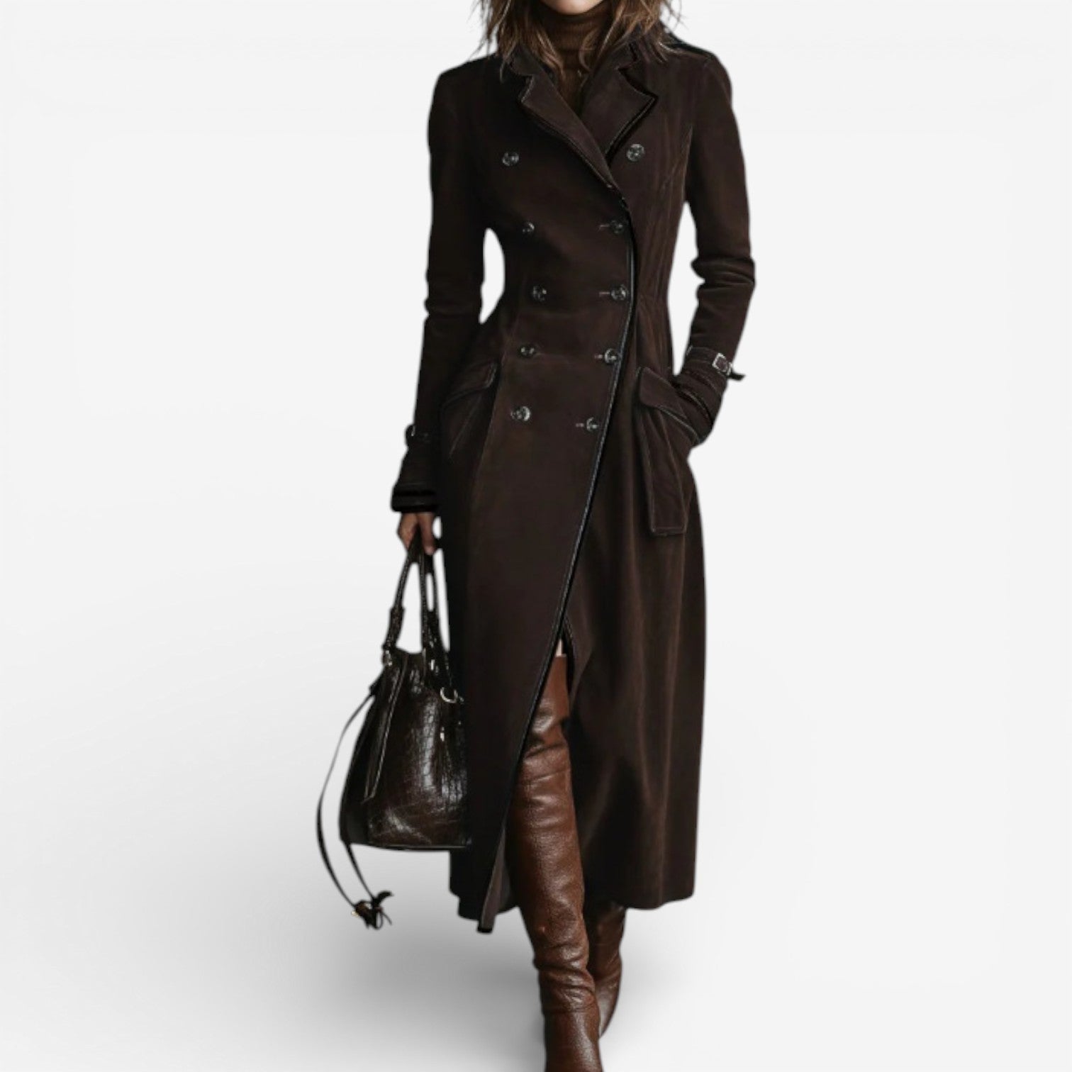 NATHALY™ | Long Trench Coat with Flattering Waist and Timeless Style for Day and City