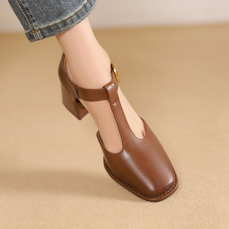 Marcele T-Strap Leather Heels