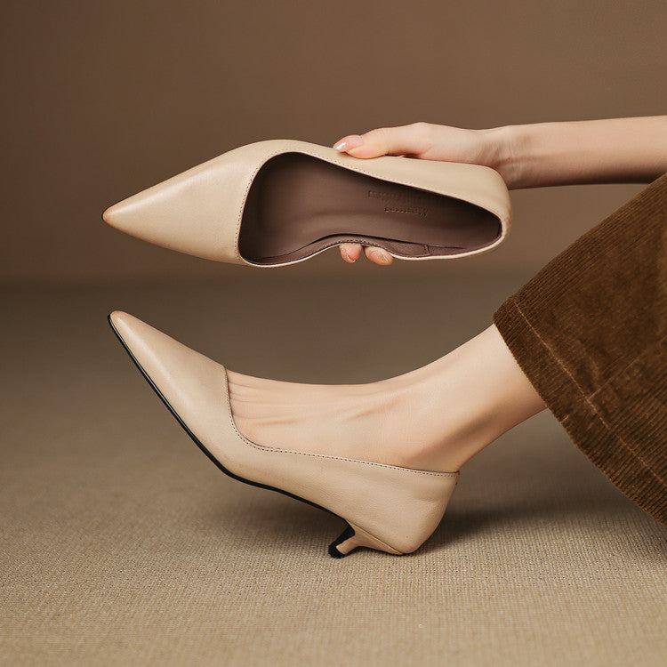 Orlisse Leather Cat Heel Pumps