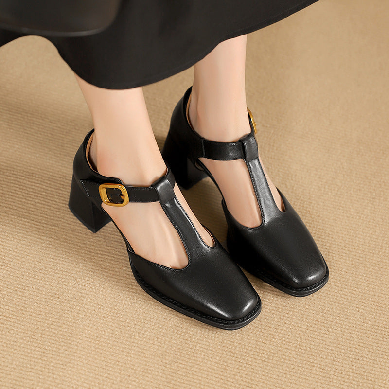 Marcele T-Strap Leather Heels