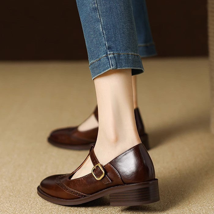 Vintage T-Bar Comfort Real Leather Mary Jane Shoes