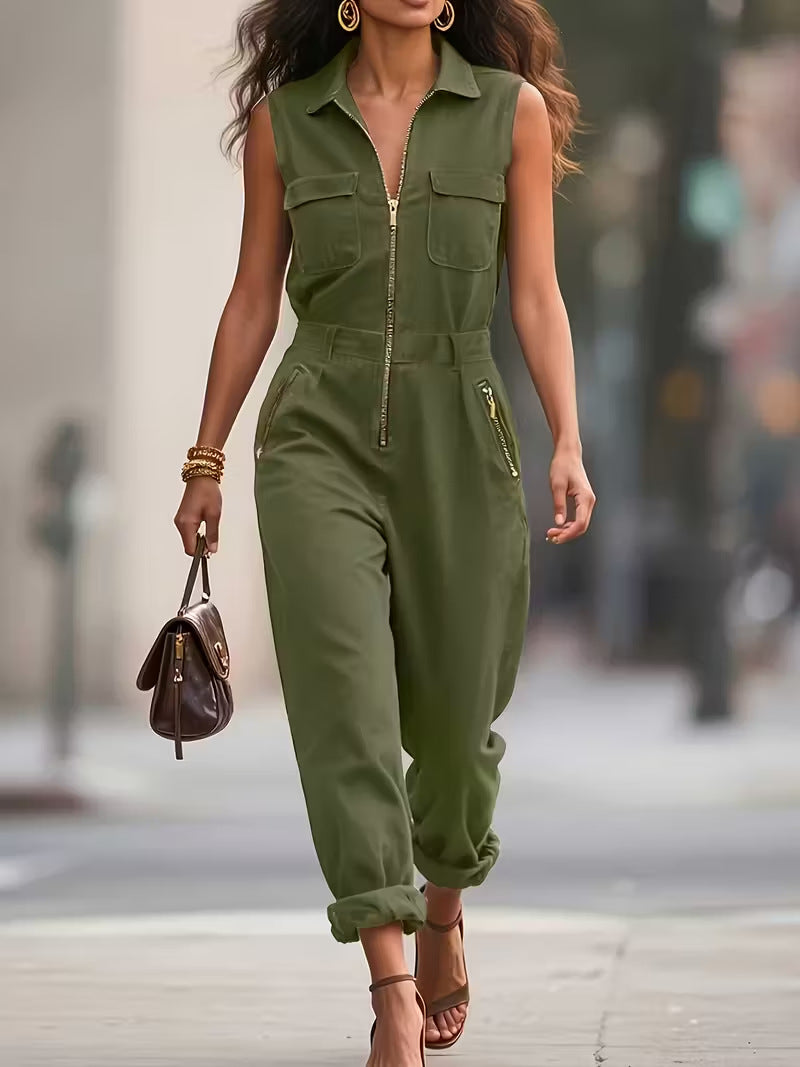 BRODY | Sleeveless Cargo Zip-Front Jumpsuit with Pockets