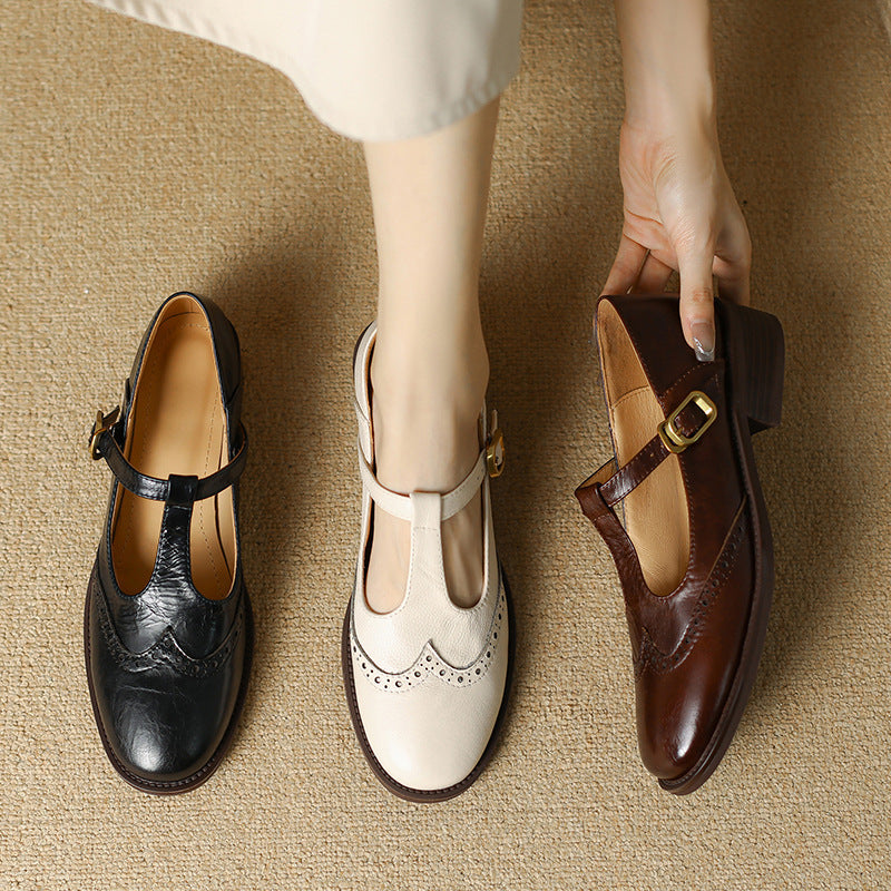 Vintage T-Bar Comfort Real Leather Mary Jane Shoes
